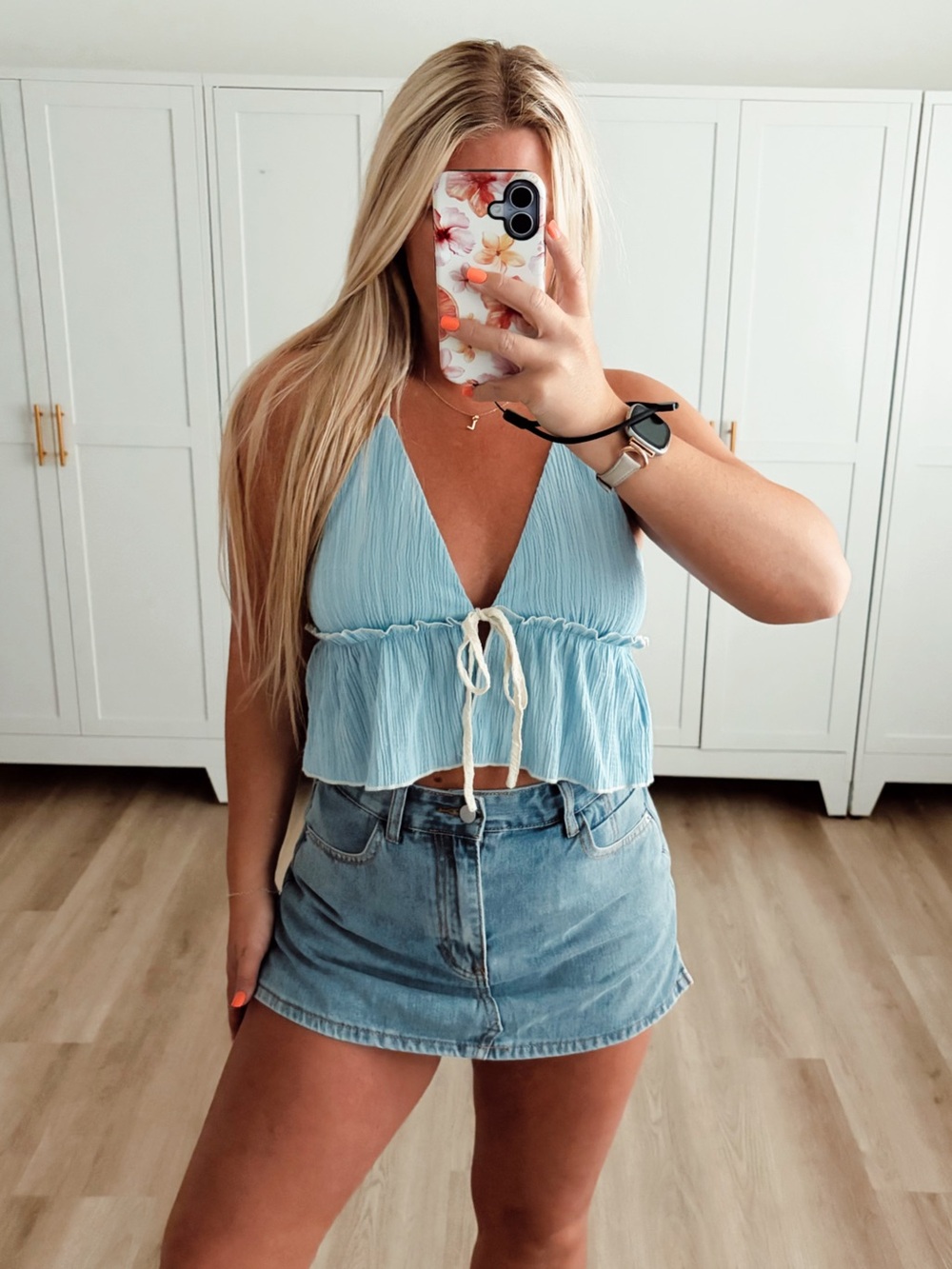 Mermaid Light Blue Tie-Front Sleeveless Crop Top